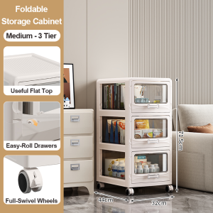 Foldable Storage Cabinet with Wheels Thickened Plastic Wardrobe Organizer with Drawers