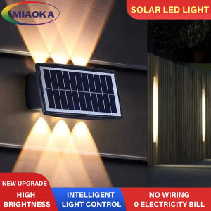 MIAOKA Solar LED Wall Lamp Outdoor Waterproof Hight Brightness Decor Garden Wall Lamp Up Down Luminous Landscape Lighting For Patio Fence Stairs Yard 太阳能led灯户外