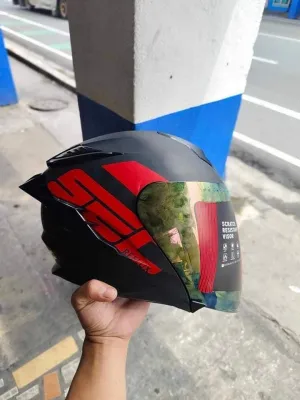 SEC Reflux Brand Half Face Dual Visor Helmet with (Free Extra Clear Visor Balaclava Spoiler)