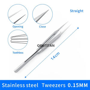 QSWTITAN 14CM Kìm Kẹp Mắt Titan/Thép Không Gỉ Kìm Vi Phẫu Tay Cầm Tròn Dụng Cụ Nha Khoa Mắt 1 cái