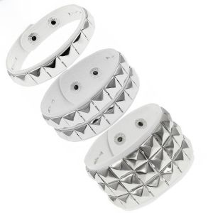 SIXIS Punk Vòng tay đính đá Goth Da PU Vòng tay kiểu Cuff  Ba Hàng Vòng đeo tay màu đen Phong cách Rock