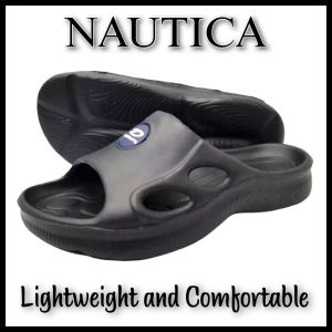 Duralite Nautica Mens light weight and waterproof non-slip open-toe slippers/flipflops (Black and Blue)