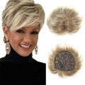 QUEENTAS Short Hair Topper for Women with Thinning Hair Daily Wear 360 ° 3D Cover Up 6.5"*6" Fluffy Hair Pieces with Bangs(Grey to Silver). 
