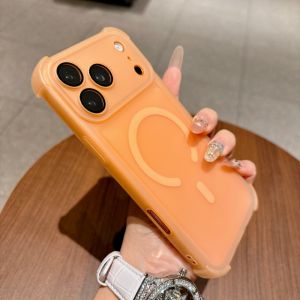 Frosted For Magsafe Magnetic Phone Case For iPhone 17 Air 16 15 14 Plus 13 12 Pro Max Bumper Wireless Charge Buffer Airbag Cover