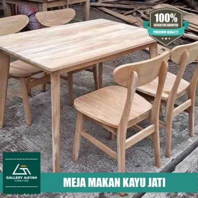 Meja Makan Set Kayu Jati Minimalis Cocok untuk Rumahan atau Usaha Restoran/Cafe