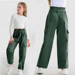 Rolanko Girls Wide Leg Corduroy Pants High Waist Trousers Vintage Kids Pants Streetwear Casual 5-12 Years