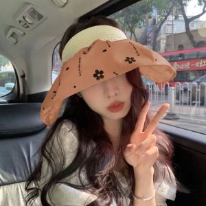 MUQZI Chống tia UV Mũ lưỡi trai hình hoa Vành Lớn Thoáng khí Mũ che nắng nữ Mũ đi biển Ngoài trời Phong cách Hàn Quốc Mũ tai bèo Mùa hè