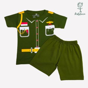 Setelan Kaos Anak laki Laki Motif TNI Tentara dan Celana Pendek Anak Usia 1-6 Tahun Bahan Katun