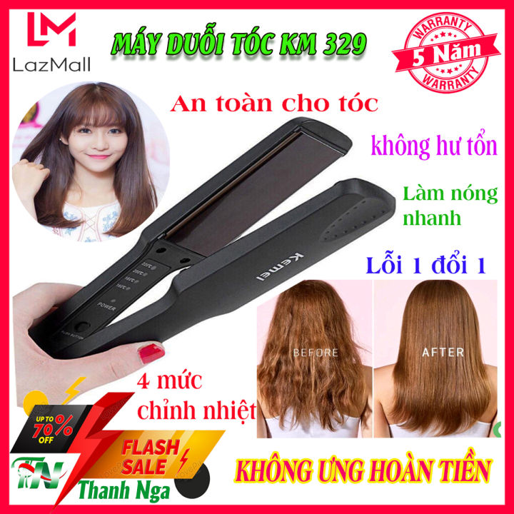 Máy duỗi tóc mini, máy làm tóc, máy uốn tóc, máy ép tóc duỗi thẳng tóc 4 mức nhiệt KEMEI 329 - dụng cụ tạo kiểu tóc. máy dập xù bấm tóc km 322