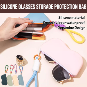 Contrast Color Silicone Glasses Storage And Protection Bag Portable Soft Eyeglasses Case Waterproof Protection Box Simple Design Hanging Bag Glasses Cover