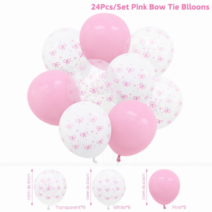 NOBLELYN 30pcs/set 12 Inch Pink Bow Balloons Transparent Sequins Wedding Decoration Balloon Reusable Latex Balloon for Wedding Birthday Party Decor