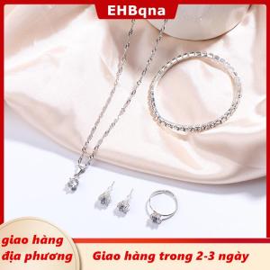 [COD] EHBqna 3PF Ship within 24 hours Phụ nữ sang trọng vòng Vòng cổ bông tai rhinestone vòng đeo tay nữ Phụ nữ giản dị trang sức Set