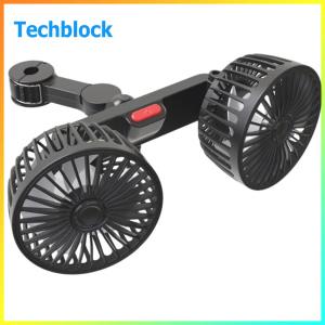 12V/24V Car Seat Back Cooling Fan Dual Head Auto Headrest Ventilation Fan 360 Degree Rotation Auto Rear Seat Air Fan for Vehicle SUV for Auto Sedan