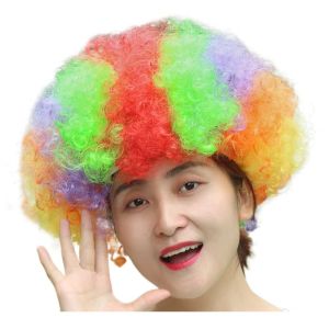 JON09 Cosplay Hairs Rainbow Wavy Clown Wig Costume Party Synthetic Wigs Afro Curly Wigs Disco Decoration Halloween Football Fans Wigs Adult Kids Gift