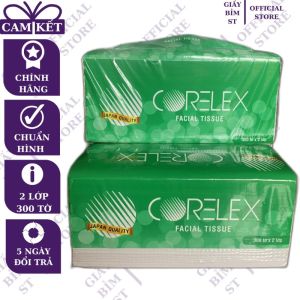 Giấy ăn rút lụa Corelex 300 tờ/gói x 2 lớp mềm mại không chất tẩy trắng Nhật Bản
