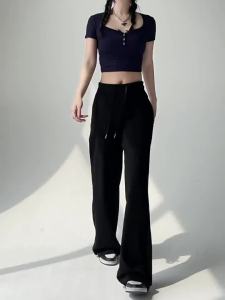 Womens Summer American Style Wide-Leg Pants 2025 New High-Waisted Draped Straight-Leg Casual Pants Loose Slimming Sports Sweatpants