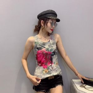REHIN Unique pattern print Sleeveless cotton T-shirt S-3XL slim fit new summer trendy elegant womens top
