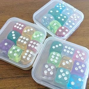 MINIYX 14mm/16mm Boxed 9 Pieces Dice Acrylic Transparent Boxed Dice Point Dice Set Sieve for Dice 6 Sided Drinking Dice
