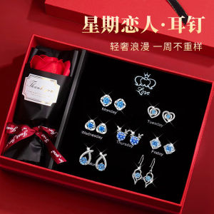 Shiyith 925 Khuyên tai bạc Bộ Quà Tặng Với Màu Xanh Sapphire Đinh tán lễ tình nhân hoàn hảo Của Quà Tặng Cho Bạn Gái Bộ Quà Tặng Cho Phụ Nữ Món Quà Sinh Nhật Lễ Hội Quà Tặng