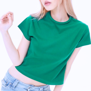 เสื้อยืดคอกลม Y2K รุ่น Baby Tee สีเขียวสด 100% Cotton สไตล์ Casual สำหรับผู้หญิง
