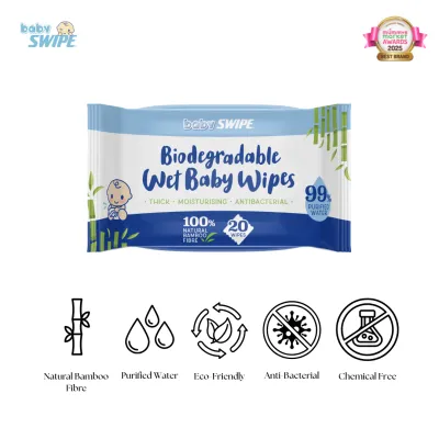 babySWIPE Biodegradable Bamboo Baby Wet Wipes 20s - Expiry 11/2027