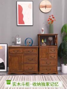 American country-style solid wood chest of drawers simple and modern living room cabinet vintage storage multi-layer storage cabinet bedroom side cabinet complete set.