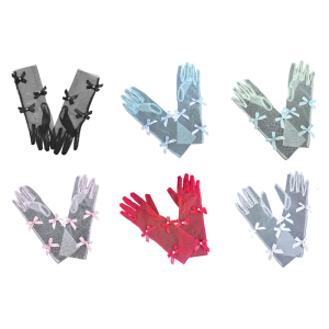 Elegant Mesh Gloves Banquet Mittens for Girls with Lovely Bowknot Accent Photography Props Party Accessories
