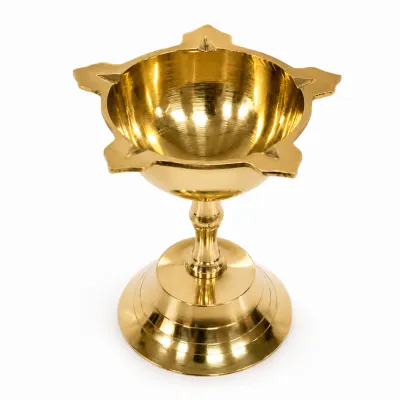 Handcrafted Brass Five Face Diya | Traditional Pooja Oil Lamp with 5 Wick Holders | Home Temple & Festive Decor | Size - 3 x 2 Inch (Pack of 1 Pc)