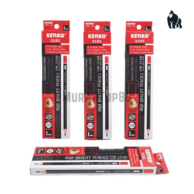 Pencil 2B Kenko 3181 Segitiga Hitam Merah / Pensil Kayu Komputer Ujian Triangular Lusinan Grosir [1 BOX isi 12 PCS]