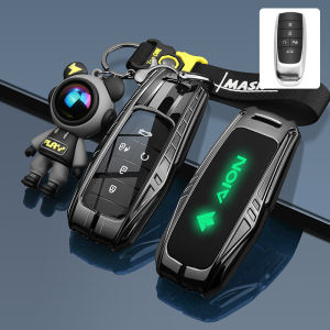 Luminous Silicone Zinc Alloy Smart Car Key Fob Case Cover Chain For GAC Motor Aion V Y Plus ES Elite Remote Shell Holder Clear TPU Buttons Protector Leather Keychain