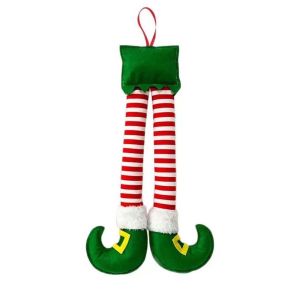 BAGUO Stuffed Plush Christmas Elf Legs Bright Striped with Lanyards Santa Claus Legs Auto Exterior Pendant Durable Sewn Car Hanging Ornament Car Owners