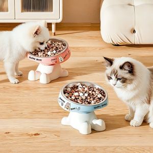 OOC Detachable Stainless Steel Cat Bowl Non-Slip Base Chew-Proof Edge Elevated Pet Bowl Cute Cartoon Drop Resistant Pet Food Dispenser Dog Feeding