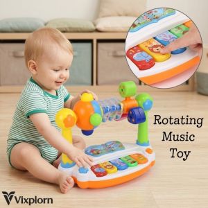 Baby Activity Table Music Piano Toy Rotating Play Center Light Sound Interactive Early Learning Battery Operated