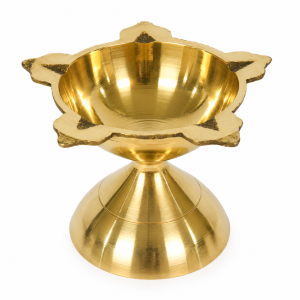 Handcrafted Brass Five Face Diya | Traditional Pooja Oil Lamp with 5 Wick Holders | Home Temple & Festive Decor | Size - 3 x 2 Inch (Pack of 1 Pc)