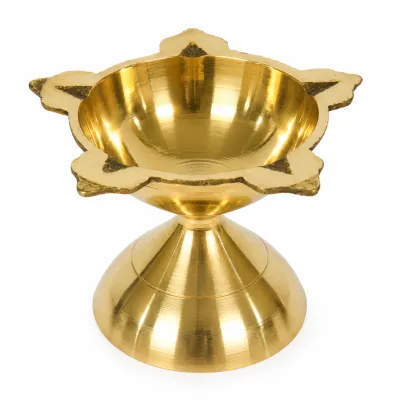 Handcrafted Brass Five Face Diya | Traditional Pooja Oil Lamp with 5 Wick Holders | Home Temple & Festive Decor | Size - 3 x 2 Inch (Pack of 1 Pc)
