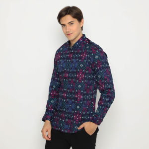 NFZ Kemeja Batik Pria Lengan Panjang Hitam Motif Salju 5932