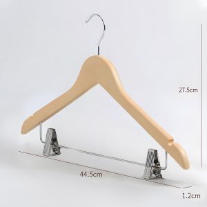 Wooden Hanger Baju Clothes Hanger with Adjustable Clips Solid Wood Hangers Anti Slip Stainless Steel Pants Hanger