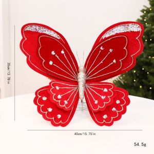 LUXELU Velvet Material Christmas Butterfly Ornament Glitter Coated Faux Flannel Texture Butterfly Tree Hanging Decor Elegant Large Size Large Festive Butterfly Christmas Tree Decor
