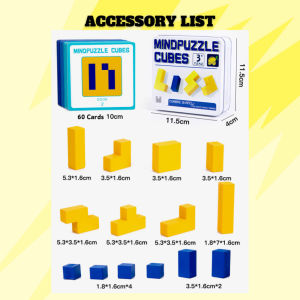 Wooden Mindpuzzle Cubes Teka-teki Kayu Pattern Blocks Brain Teaser Game Jigsaw Puzzles 60 Challenges 3D IQ Game