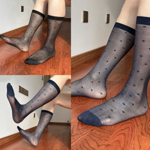Mens Formal Calf Socks with Unique Dots Pattern Thin Sheer Nylon Socks Formal Suit Stockings for Business Professionals