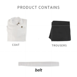 White Stand‑Collar Puff Sleeve Top Black Pants Costume Set With Sash & Black Short Wig For Men Cosplay Halloween Fancy Dress Party