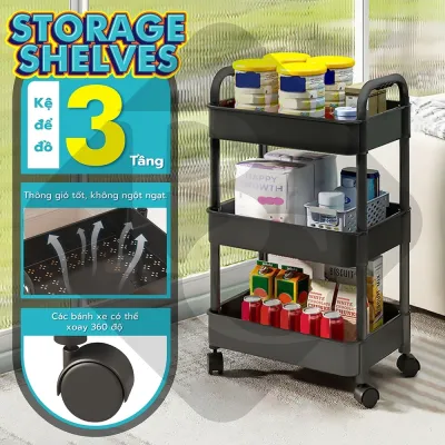 BG (3 Tầng) - 4026 Kệ Nhựa Đa Năng 3 Tầng 2 Màu Đen – Trắng Kệ Tiện Lợi Kệ Để Đồ Đa Năng Có Bánh Xe Dễ Dàng Di Chuyển
