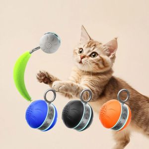 ER52858 USB Rechargeable Interactive Cat Toy Ball Bite Resistant Rotating Cat Interactive Ball Pet Toy with Tail Smart Kitten Chewing Toy for Dogs/Cats