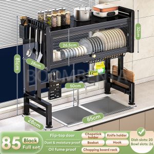 Dish Rack with Drainer Multi-functional Plate Drying Storage Kitchen Dustproof Sink Rack With Cabinet Door