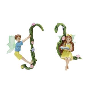 Set Of 2 Hanging Vine Elves Sculptures Resin Model Figurine Decors For Living Room Bedroom and Balcony Decoration