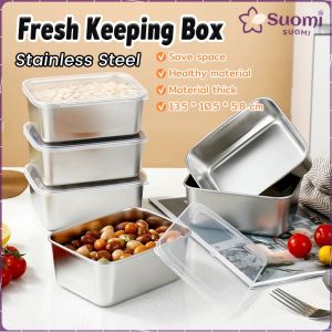 Suomi Fresh Keeping Box with Lid Stainless Steel Food Container Fridge Frozen Storage Box 1Pc