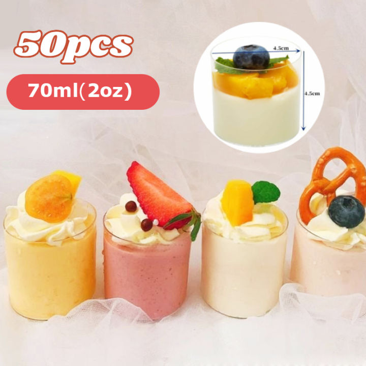 50 ชิ้น 70 มล. (2oz) ถ้วยทรงกระบอกขนาดเล็ก Disposable มินิเค้กมูส ถ้วย ...