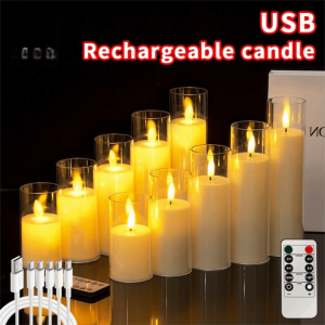SYBILX Rechargeable LED Flameless Candles with Remote Control Realistic Flickering Electronic Candles Atmosphere Lighting Swinging Head Atmosphere Night Lamp Christmas Decor