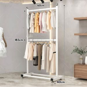 CAY🌟ราวตากผ้า ราวเเขวนผ้าเหล็ก ราวแขวนผ้า ราวตากผ้า ราวแขวนเสื้อผ้า ราว 2 ชั้น โครงเหล็กเเข็งเเรง เเขวนได้50ตัว