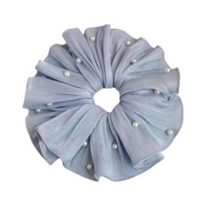 Hiện đại quá khổ scrunchie trong Pleated vải và ngọc trai chi tiết ngọc trai tôn tạo Phụ kiện tóc cho sự kiện